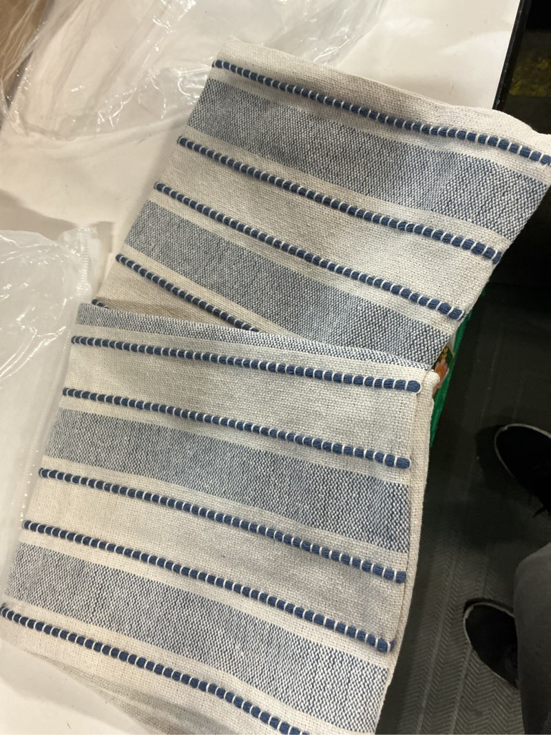 Condition photo showing New/Like New for cethom decorative boho throw pillow covers, farmhouse textured pillow case, 20 x 20 inch set of 2, chair sofa bedroom living room home decor couch cushion case, classic blue and beige striped classic blue 20" x 20" (pack of 2)