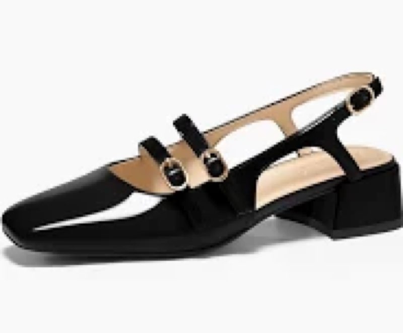 Coutgo Womens Mary Jane Chunky Low Heels Slingback Pumps Closed Square Toe Wedding Dress Shoes, Blac(size 8)