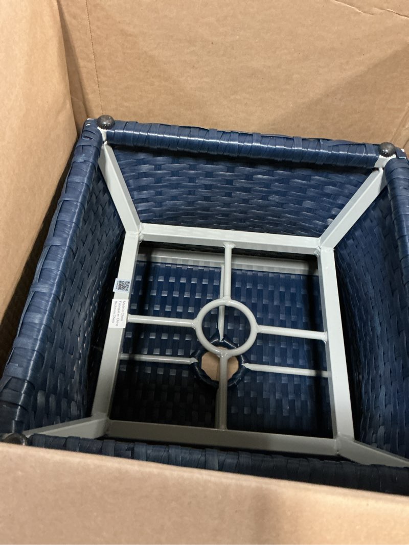 Condition photo showing Good Condition for sunjoy outdoor side table with umbrella hole, poolside 16-inch rattan wicker square combination umbrella stand side table, navy navy 16 in - side table