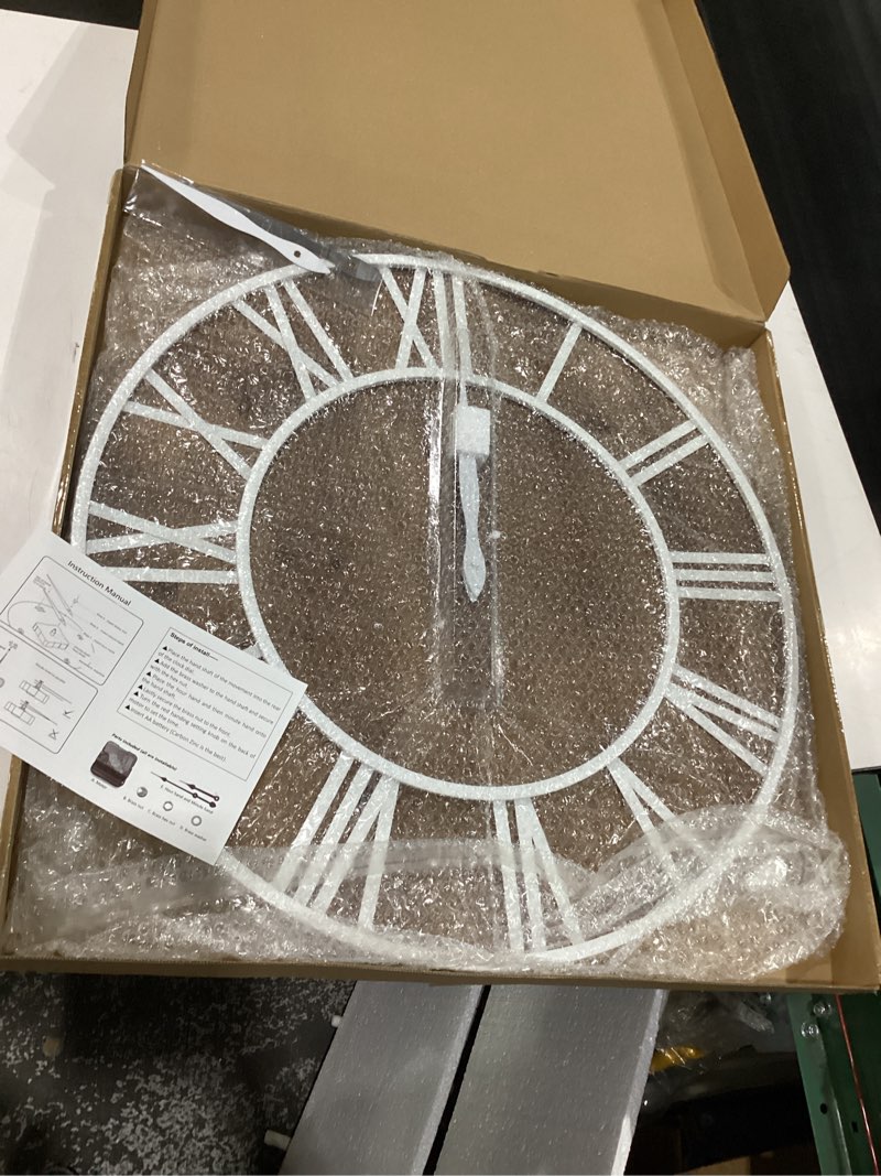 Condition photo showing New/Like New for evursua 24 inch large metal&wood wall clocks modern rustic blend farmhouse clocks distressed real wood handmade clock for living room decor home wall hanging accessories oversized dark brown 24 inch