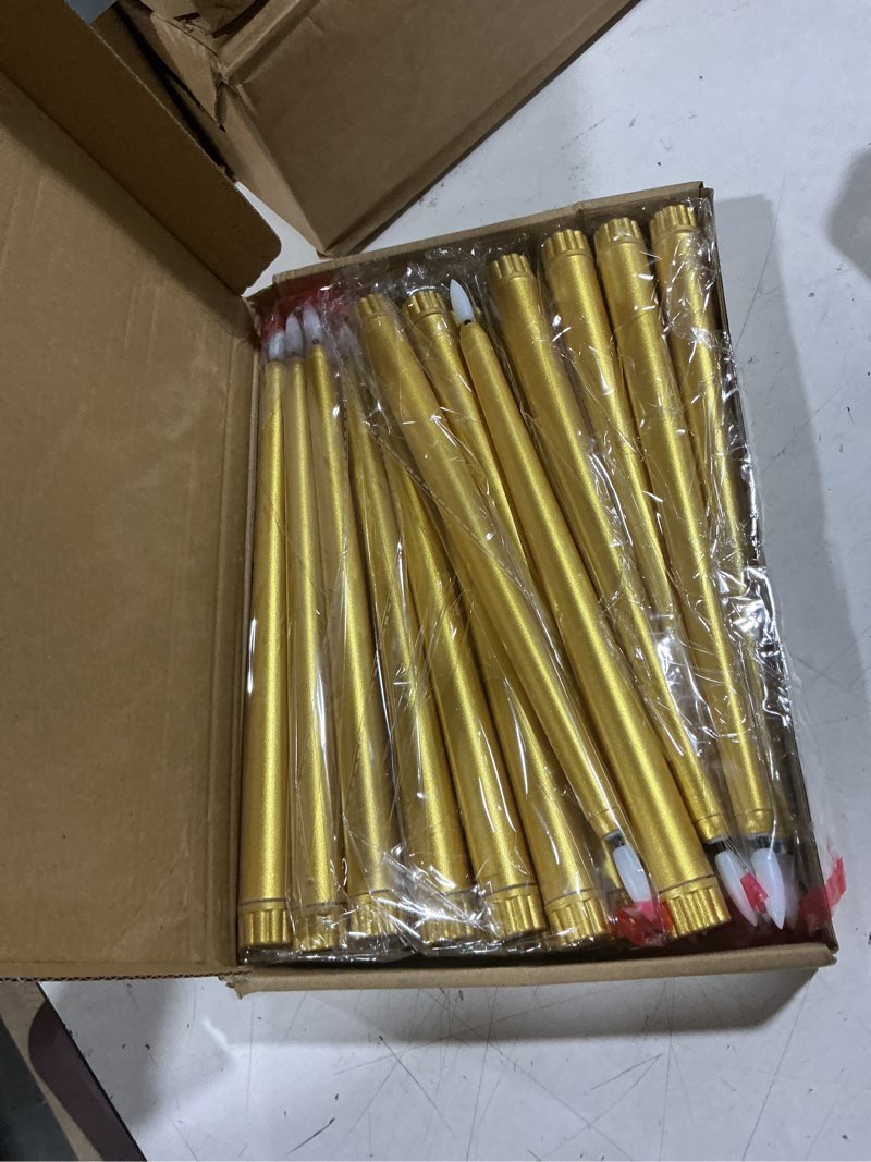 Condition photo showing Good Condition for macarrie 24 packs flameless taper candles battery operated fake 11 inch long candlelight led flameless candlesticks flickering tapered for summer fall wedding(gold)