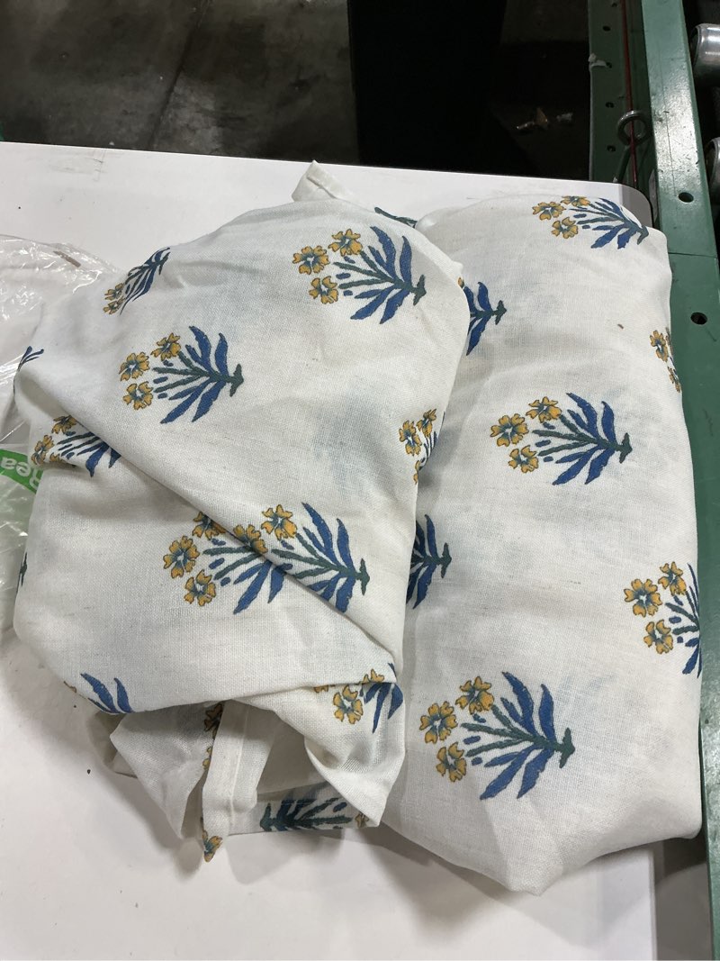 Condition photo showing Good Condition for colorful yellow and blue floral spring curtains for living room, pretty sheer boho multi color curtains for bedroom 96 inches long 2 panels set 52"w x 96"l (pack of 2) yellow blue