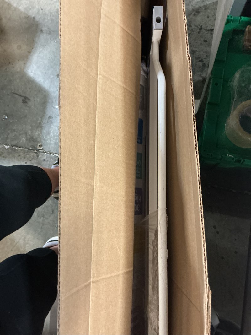 Condition photo showing New/Like New for regalo safety 29-38.5" baby gate for doorways & bottom of stairs, pressure mounted baby gate with door for babies, toddlers & pets, tested & safe for 30 years, american designed, american owned, white white 29-38.5"w x 30"h