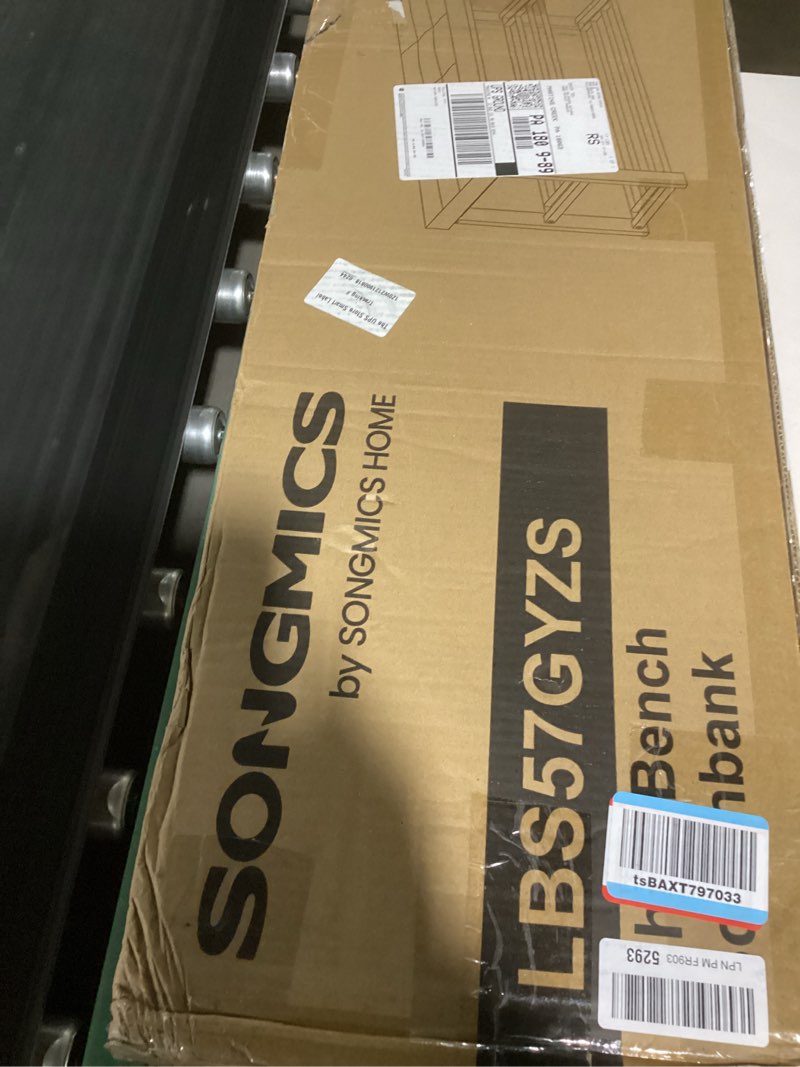 Condition photo showing New/Like New for songmics shoe bench, storage bench, entryway bench with cushion, shoe shelf with seat, space-saving, modern style, for living room, bedroom, hallway, dark gray and ink black ulbs57gyz dark gray + ink black 31.9"w