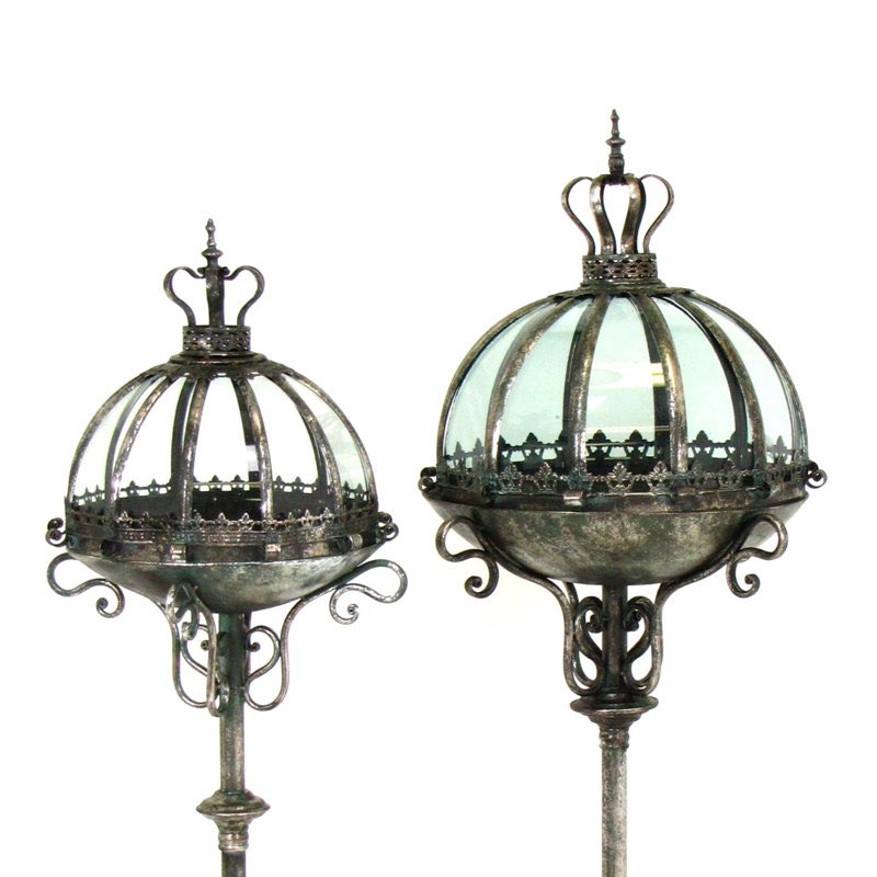 Standing Iron & Glass Dome Lanterns/Terrariums \(Set of 2)