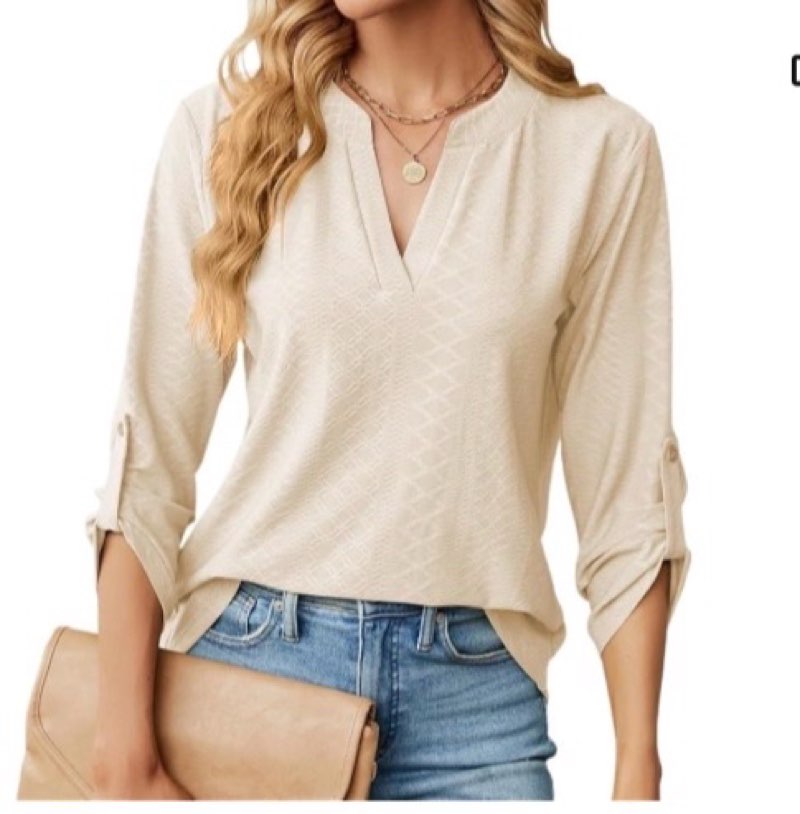 Womens 3 4 Sleeve Blouse Long Sleeve Business Casual Tunic Tops V Neck Work Tops Textured Dressy Casual Shirts Medium Burgundy 