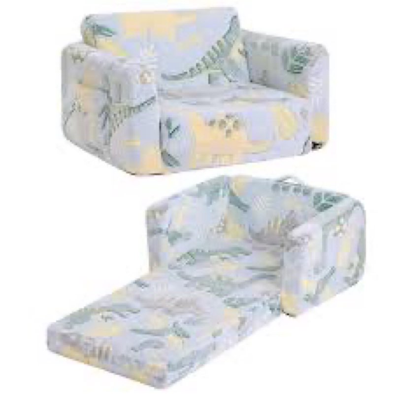 MeMoreCool Modular Kids Couch Dinosaur, Glow Dino Play Toddler Couch for Bedroom, Convertible Foam Kids Sofa Bed, Fold Out Baby Sofa for Girl Boy