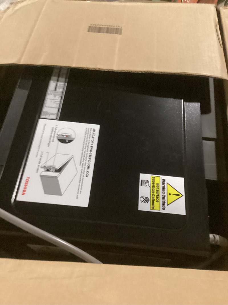 Condition photo showing New/Like New for toshiba combo 8-in-1 countertop microwave oven, with convection, broil, odor removal mode, 12.4" position memory turntable, child-lock, black stainless steel, ml2-ec10sa(bs) a, air fryer-1.0 cu.ft