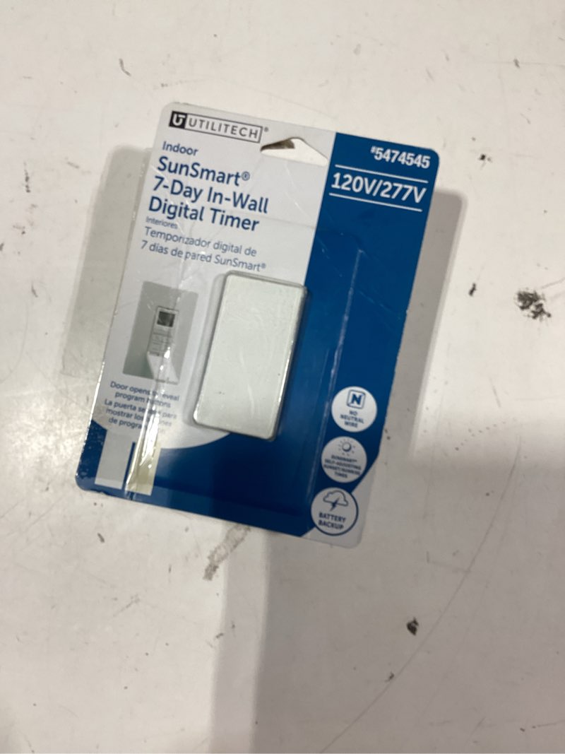 Condition photo showing As Is for utilitech 15-amps 120-volt indoor programmable digital lighting timer