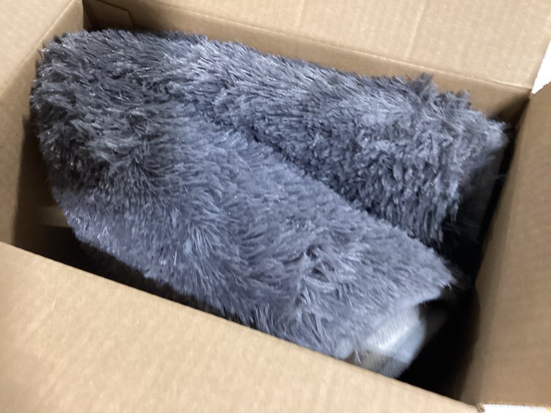 Condition photo showing As Is for olanly area rugs for living room bedroom, machine washable 4x5.9 ft soft fluffy shaggy bedside rug, indoor floor carpet for kids girls and boys, dorms, nursery rooms, home decor aesthetic, grey 4x5.9 ft grey