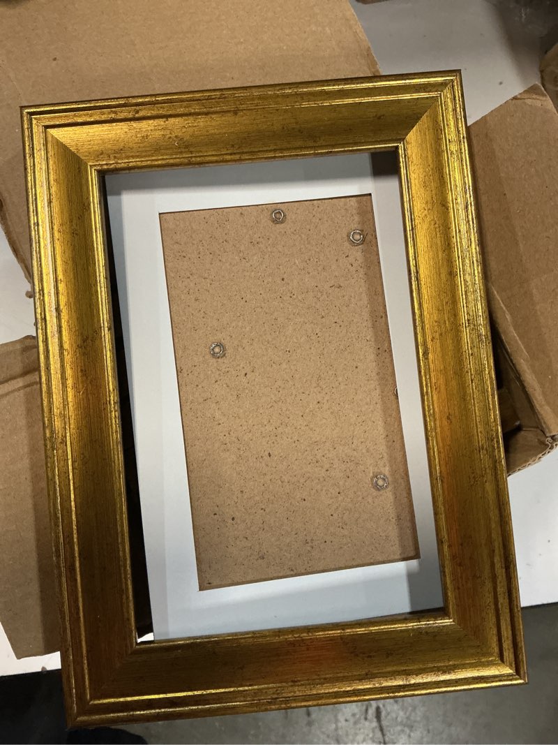 Condition photo showing As Is for twing 4x6 gold picture frames set of 6,rustic gold frames display pictures 3x5 with mat or 4x6 without mat,tabletop display and wall mounting collage photo frame,set for wall gallery rustic gold 4x6
