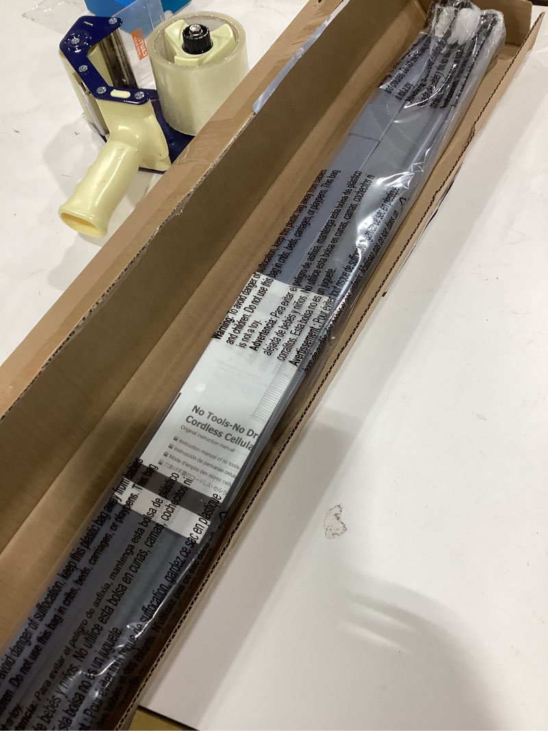 Condition photo showing New/Like New for LazBlinds Cordless Cellular Shades, No Tools No Drill Blackout Honeycomb Shades Pleated Blinds for Windows, 31.5'' W x 48'' H, Dark Grey Blackout-dark Grey 31 1/2'' W x 48'' H