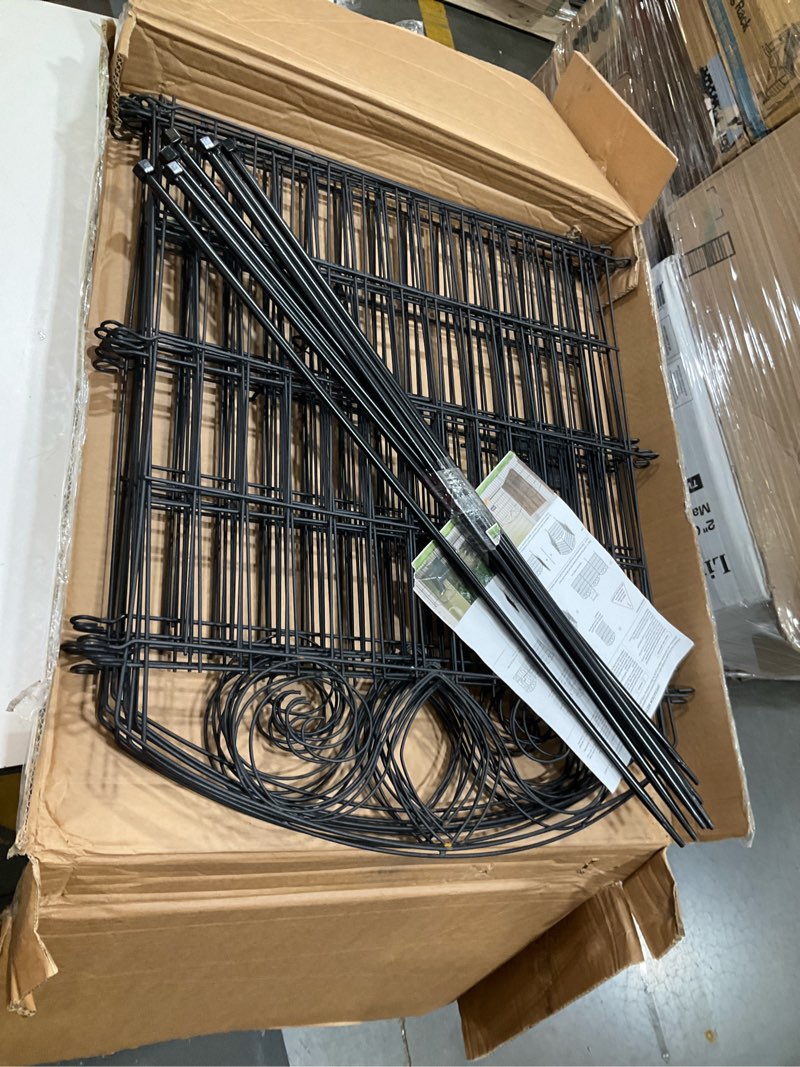 Condition photo showing Good Condition for 10 panels no dig decorative garden fence with gate – 28" h x 19.6' l rustproof metal dog fence outdoor for yard, animal barrier fence for pet, garden border, patio, flower | temporary fencing 10 panels-28 in(h) x 19.6 ft(l) with gate