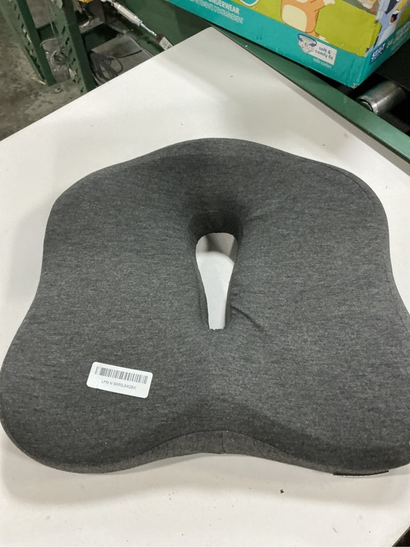 Condition photo showing As Is for memory foam seat chair cushion for relieves back sciatica pain tailbone pain coccyx degenerating disc orthopedic osteoarthritis prostate cushion low back pain cushion hip shaping (dark gray)