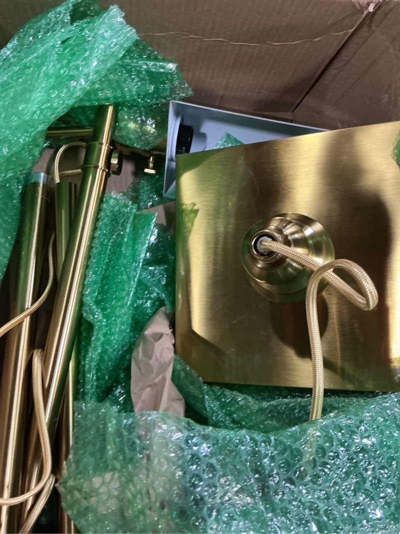 Condition photo showing New/Like New for O’Bright Arcadia - Pharmacy Floor Lamp, Full Range Dimming, Swing Arm Task Lamp, E26 Socket, Bulb Replaceable, Adjustable Height 47” to 55”, 360° Rotatable Shade, All-Metal Design, Antique Brass