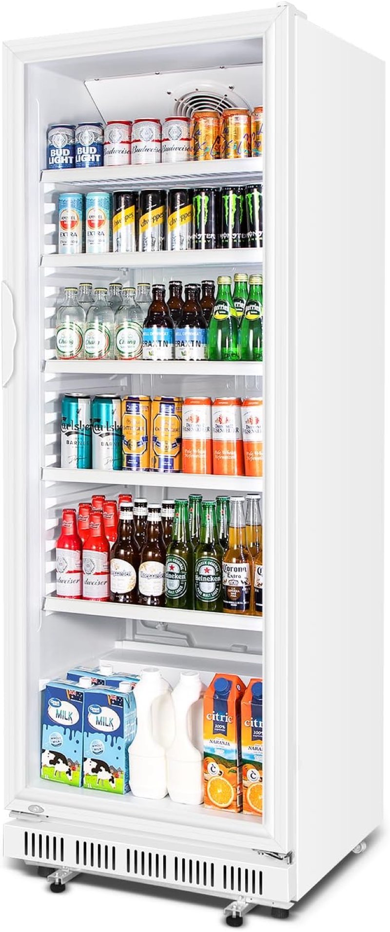 commercial beverage refrigerator, 24.5 inch 15 cu. ft. drink fridge, display refrigerator with glass door, commercial display fridge with 5 adjustable shelves, for shops, restaurants, bars