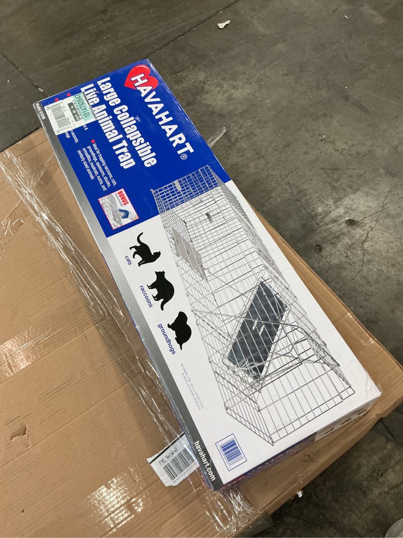 Condition photo showing New/Like New for havahart large collapsible live animal cage trap for raccoon, opossum, groundhog, and feral cats