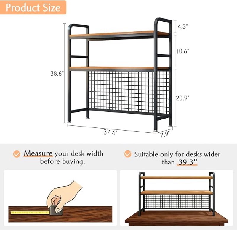 desktop hutch bookshelf,many gifts,metal desktop bookcase with pegboard, desk shelf, countertop storage organizer rack for dorm or office,desktop shelves (black, 53.1" lx9.9 wx39 h) black 53.1" lx9.9 wx39 h