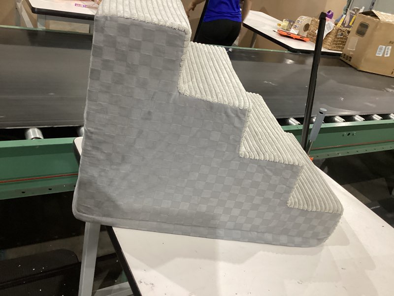 Condition photo showing As Is for uwe dog stairs, dog ramps for large dogs and small dogs, high-density foam never collapse easily, non-slip dog steps with removable cover, dog stairs for high beds for couch (grey