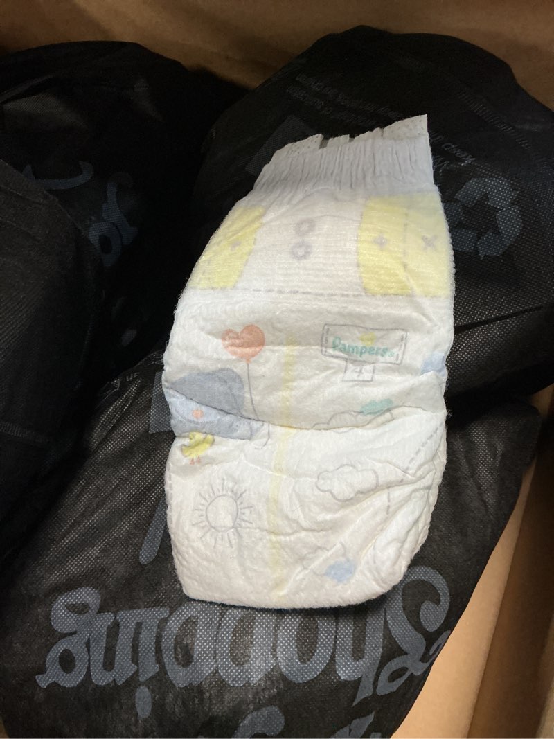 Condition photo showing As Is for Pampers Swaddlers Diapers, Size 4 (15-34 lbs), Count, Absorbent, Keeps Baby Dry and Comfortable, Skin Safe Disposable Baby Diaper (Packaging May Vary) Size 4