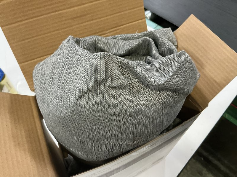 Condition photo showing As Is for allen + roth 84-in charcoal grey blackout grommet curtain panel pair