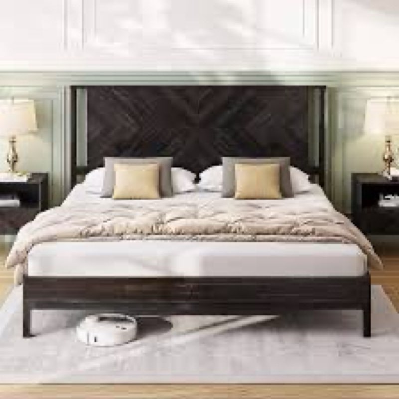 (INCOMPLETE)Bme Vivian Queen Bed Frame with Headboard, 14 Inch Deluxe Rustic Scandinavian Style - Solid Acacia W