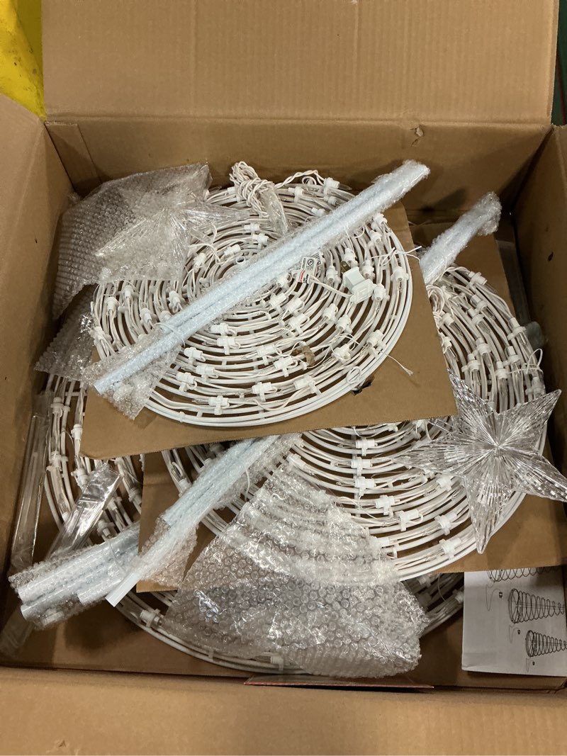 Condition photo showing Good Condition for Set of 3 Spiral Outdoor Lighted Christmas Tree, 3/4/6 Feet Christmas Lights with 7" Star Topper, UL Certification Collapsible Spiraling Tree Light Kit for Xmas Patio Wedding Decoration, Warm White