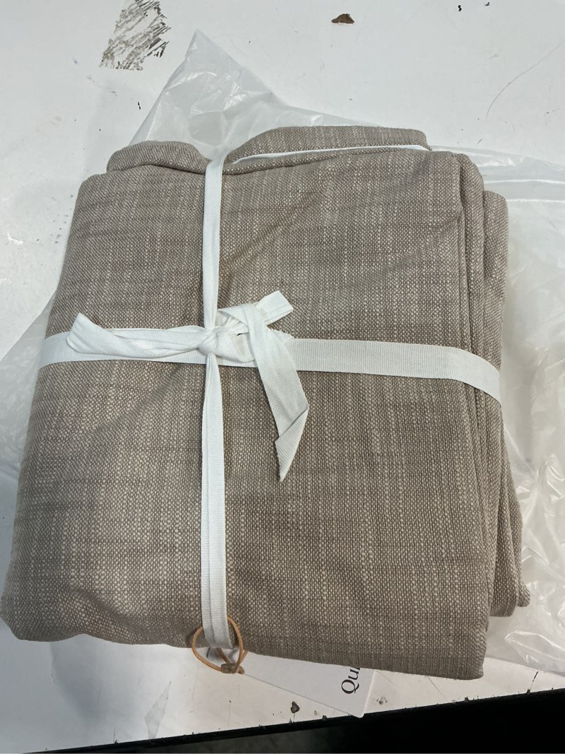 Condition photo showing New/Like New for textured cotton true blackout curtain, 48x84, flax