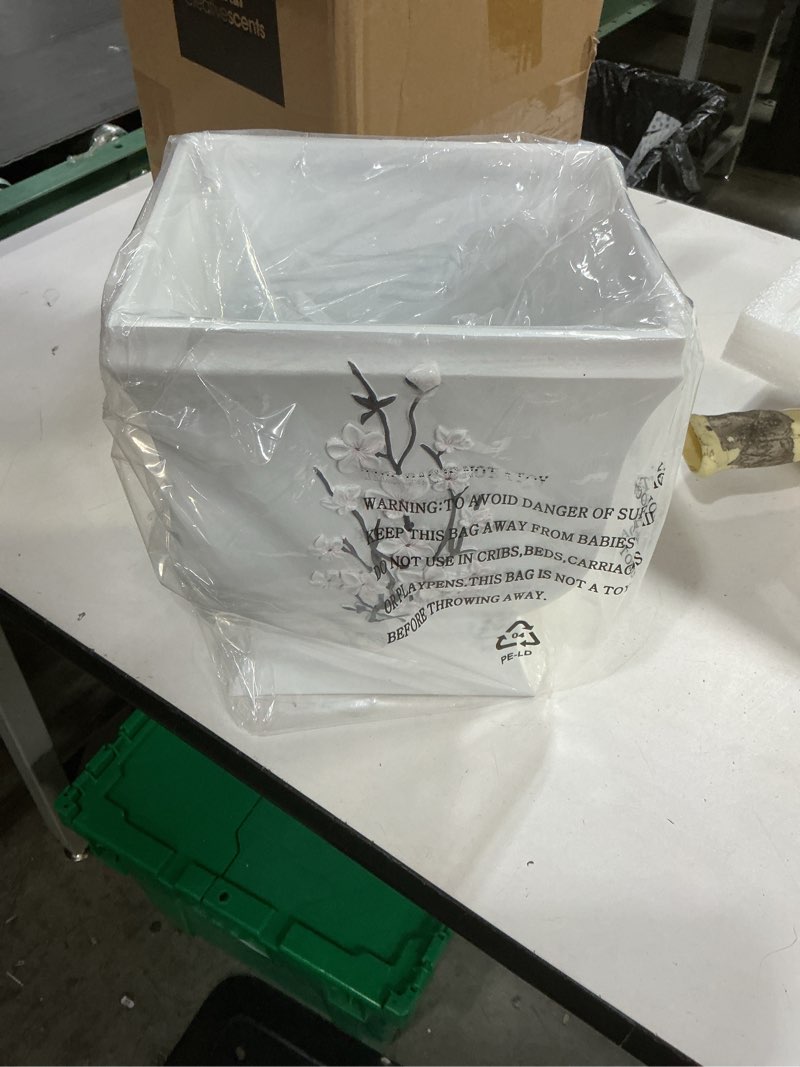 Condition photo showing New/Like New for creative scents vanda white trash can - decorative elegant designed wastebasket - durable small bathroom trash can - waste basket for bathroom, powder room, bedroom or living room decor