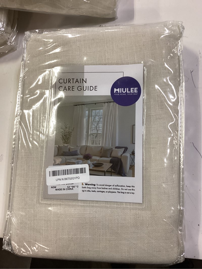 Condition photo showing New/Like New for miulee cream linen curtains 90 inch long 2 panels for bedroom living room, soft linen textured window drapes semi sheer light filtering back tab rod pocket farmhouse modern burlap look decor 52"w x 90"l (pack of 2) cream