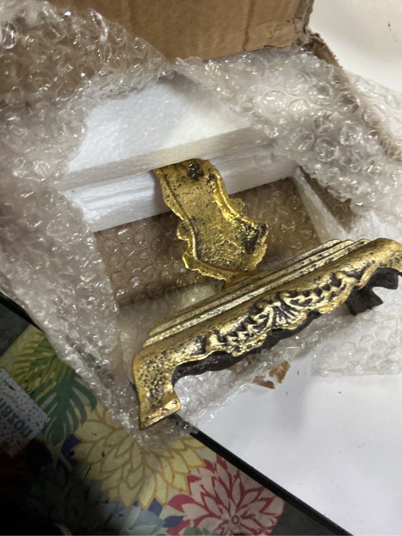 Condition photo showing New/Like New for retrome 12”h gold iron standing cross decor for table - tabletop cross with stand for home decor - r