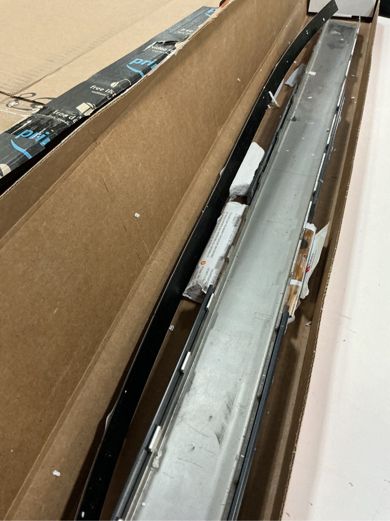 Condition photo showing As Is for Schluter Kerdi-Line Frameless Tileable Grate Assembly for Ceramic & Stone Tiles - Use with Off-Set Outlet Channel Body - Tile Design, 32" Length - KL1DROE80