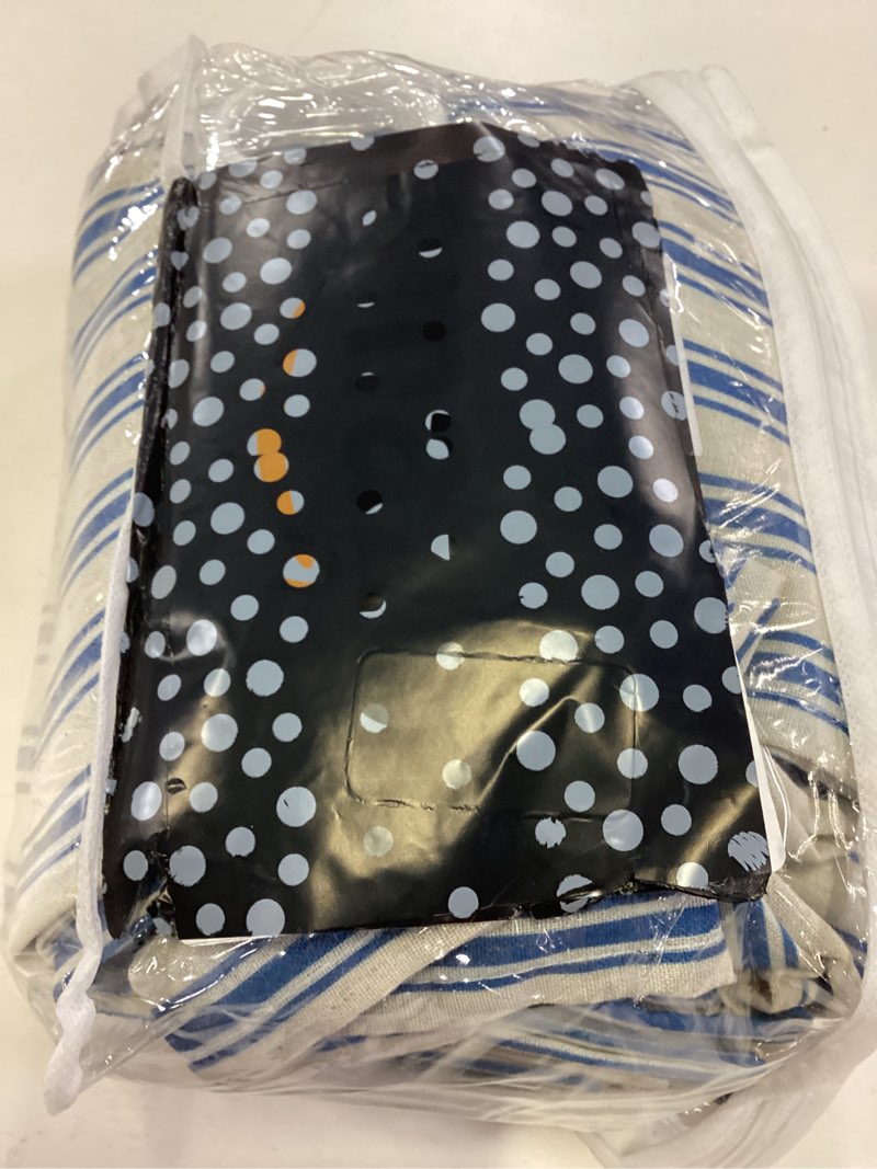Condition photo showing Good Condition for farmhouse shower curtain with ruffle hem linen shower curtains for bathroom country vintage rustic natural fabric, cream-blue stripe 72" w x 78" l cream-blue stripe 72"w x 78"l