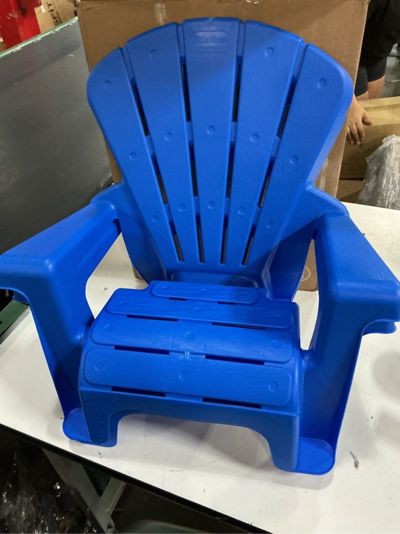 Condition photo showing New/Like New for little tikes kids garden chair 2 pack in blue, outdoor toddler activity adirondack chairs for picnic, garden, patio, backyard & beach, outdoor chair set