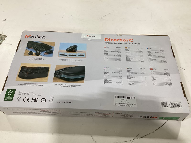 Condition photo showing New/Like New for meetion ergonomic keyboard and mouse, green, wireless keyboard with vertical mouse, split curved keyboard with wrist rest, natural typing usb receiver rechargeable full size, windows/mac/pc/laptop, large black