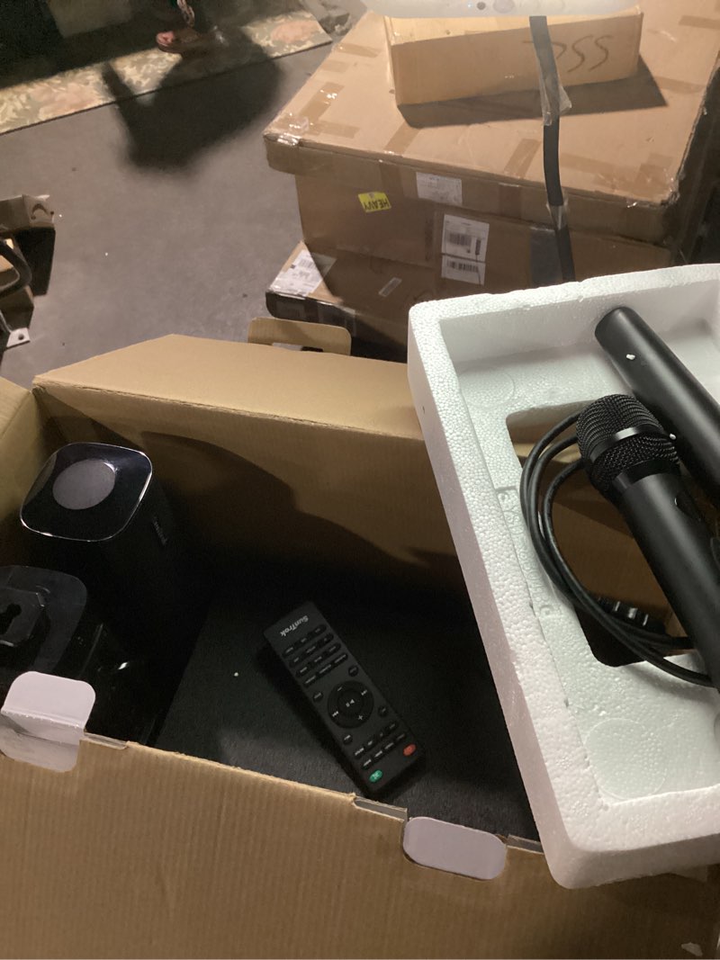 Condition photo showing Good Condition for Karaoke Soundbar with Subwoofer for TV: Sound Bar with 2 Wireless Microphones - Home Theater Surround Sound System - Bluetooth Speaker with Remote Supports HDMI ARC/Optical/AUX/USB for TV/PC