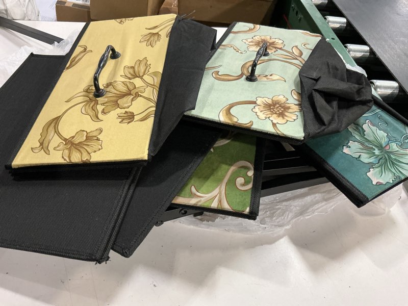 Condition photo showing As Is for furnulem tall 6 drawers dresser, vintage storage organizer unit with fabric bins for bedroom, living room, closet, nusery, dorm, entryway, bedside furniture, sturdy metal frame, wood top