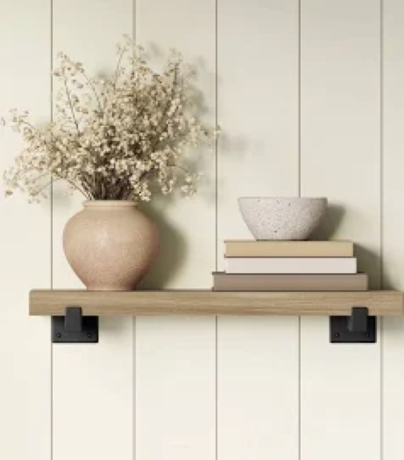 Allen + roth 24-in bracket shelf natural oak finish