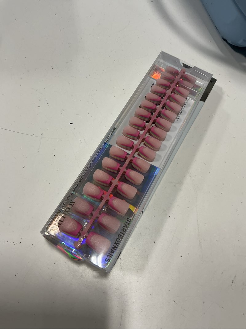 Condition photo showing New/Like New for btartboxnails xcoattips 5 brighter pastel french tip press on nails - short coffin, cat eye base, 4-week wear, easy-to-apply, soak off, salon quality value at home, 16 size - 160 fake nails 04 s - coffin brighter pastel french in cat eye base