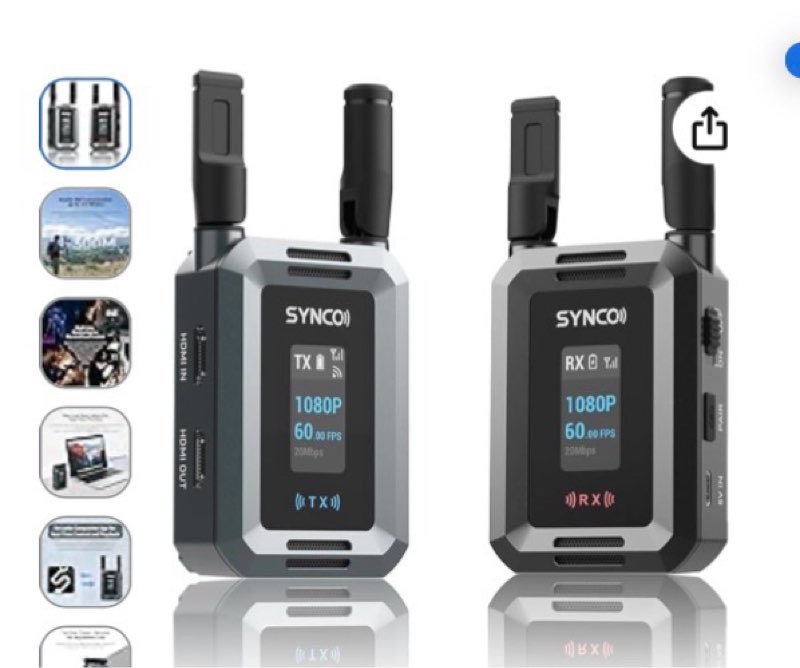 SYNCO XVision HD Wireless Video Transmission System-1080P/60fps, 300m Range, 40ms Low Latency, Real Time Monitoring,Portable Design Ideal for Film, TVC, and Live Streaming (1 Transmit 1 Receive)