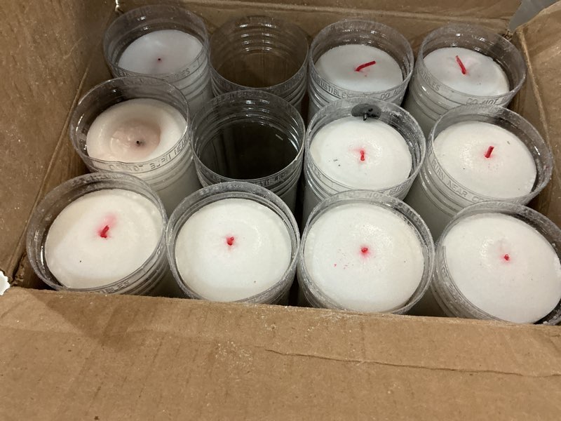 Condition photo showing Good Condition for Root Candles Cemetery Prayer Candles for Outdoor Burning in Clear Flame Resistant Plastic Vessels, 10Count, Memorial