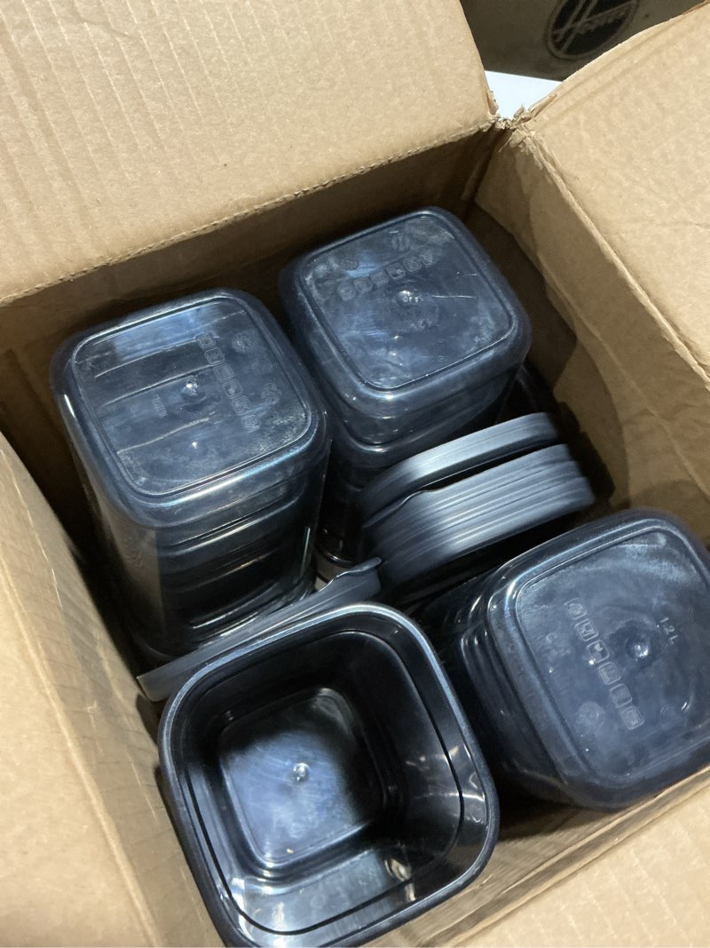 Condition photo showing As Is for 12-piece 40 oz bpa-free airtight food - food storage containers with lids, flour, pantry storage includes 20 reusable washable labels, kitchen organizer