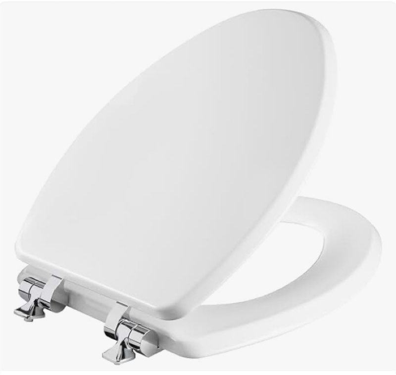 mayfair bennett toilet seat with chrome hinges, slow close wood seat, secure metal hinges, easy inst