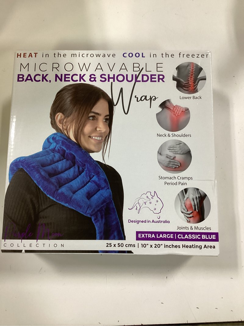 Condition photo showing New/Like New for microwavable heating pad for neck, shoulders, and back by joy & grace neck & shoulder wrap | moist heat therapy pack for relaxation and comfort | soft micro-mink cover | unscented blue