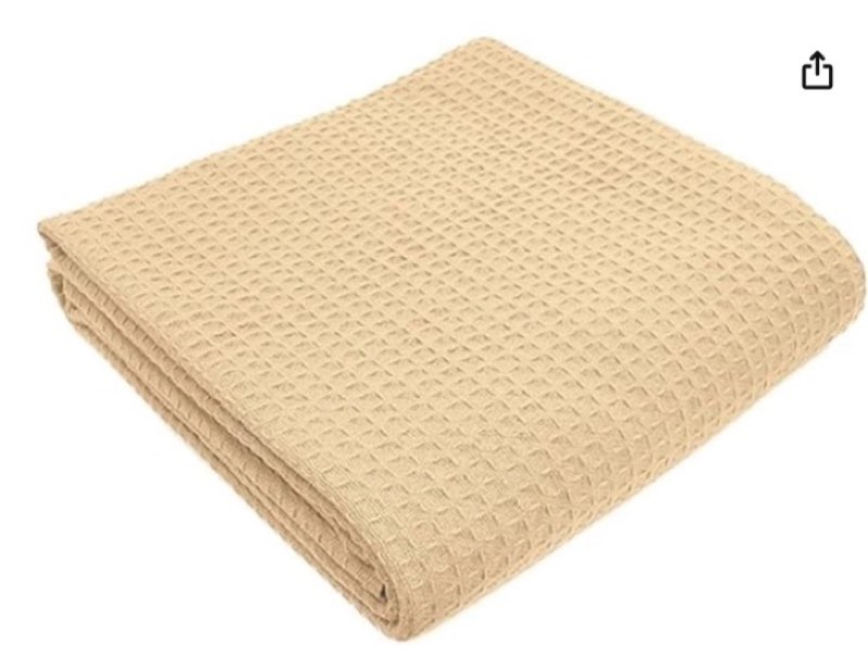 Rifz - Manta de algodón con tejido de panal y espiga, paquete de 2 unidades (beige y natural, tamaño individual de 66 x 90 pulgadas, 3.70 libras