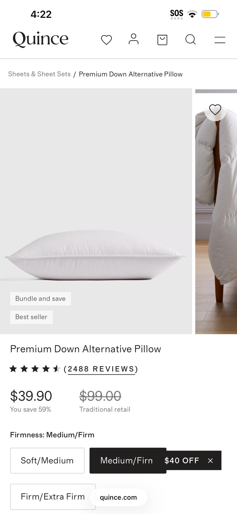 premium down alternative pillow standard