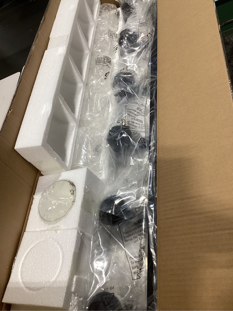 Condition photo showing Good Condition for modern bathroom vanity light 6-light lamp in black, farmhouse wall light fixture with seeded glass shades indoor wall lamp black 6-lights, 44.5-inches