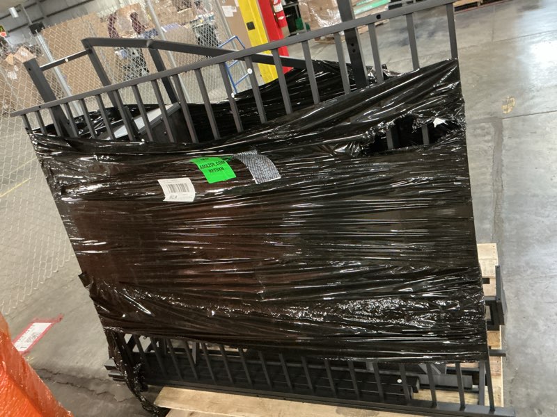 Condition photo showing As Is for bellemave metal twin xl size loft bed with stairs and wardrobe,heavy duty loft bed frame with led lights and charging station for for kids,teens,adults,black woodgrain black woodgrain twin xl