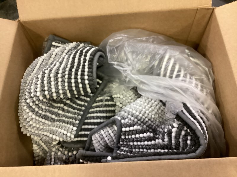 Condition photo showing Good Condition for OLANLY Bathroom Rugs Sets 3 Piece, Soft Absorbent Microfiber Bath Mats and U-Shaped Contour Toilet Rug, Home Decor Accessories, Non-Slip, Bath Mat Set for Bathroom (30"x20"+24"x16"+24"x20", Grey) 30" x 20" + 24" x 16" + U Shape 24" x 20" Grey and White