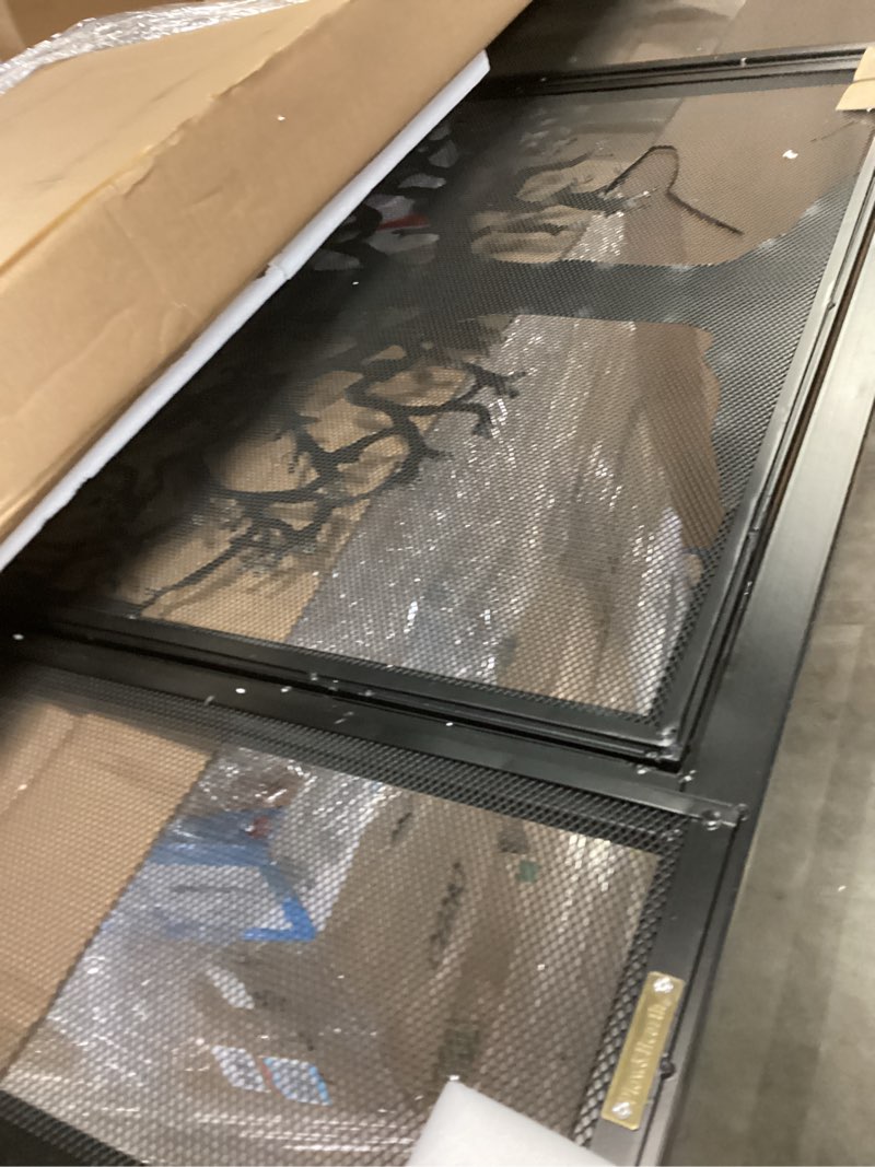Condition photo showing Good Condition for Plow & Hearth Metal Fireplace Screen Tree of Life Black | 38" W x 31" H | Magnetic Hinged Door | Spark Guard Cover | Stand Alone Wrought Iron Panel Fire Place Cover Small 38x31 Black With Gold Flecks